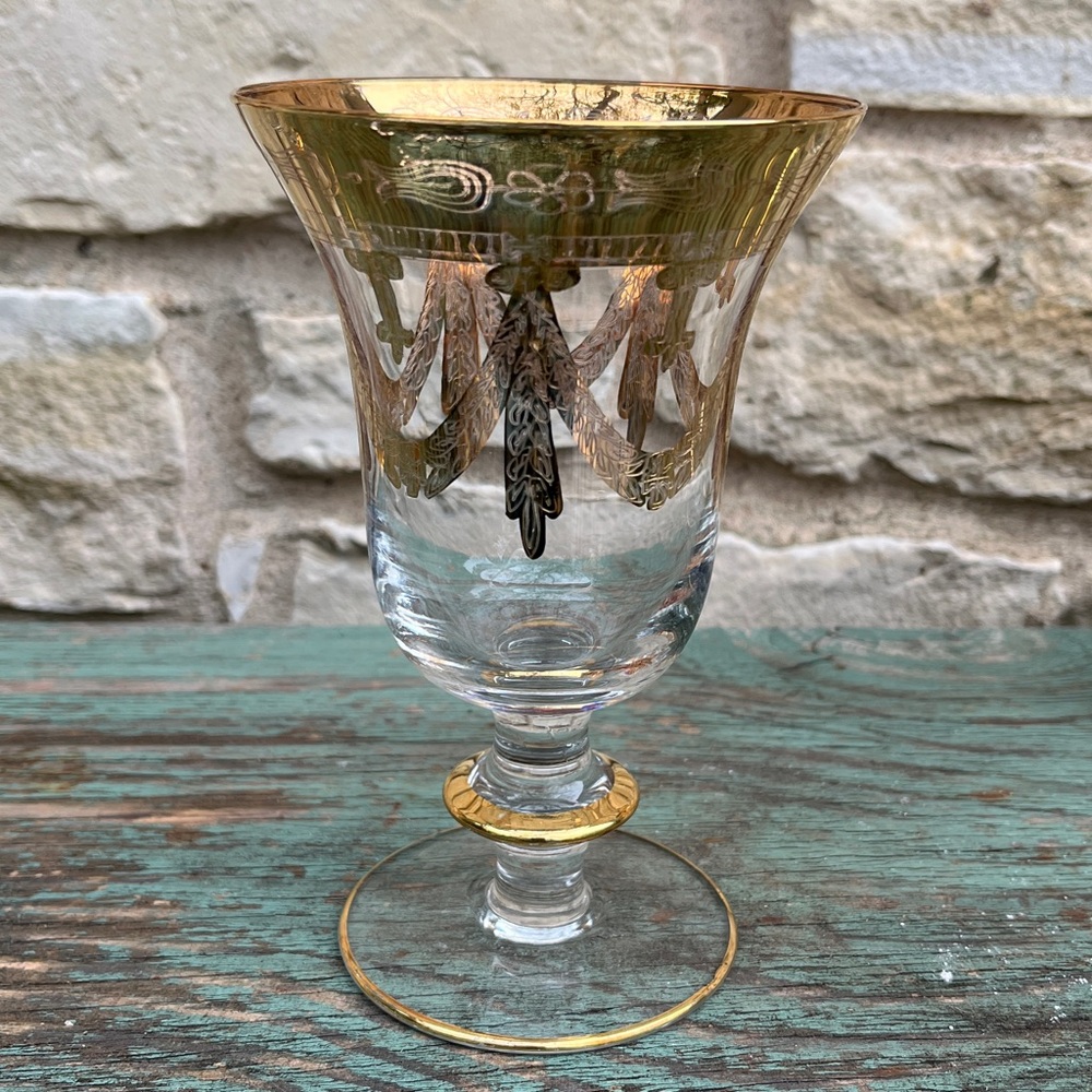 Vintage Discontinued  Hand Blown Medici 24k Gold Water Goblet by Arte Italica - Picture 3 of 9